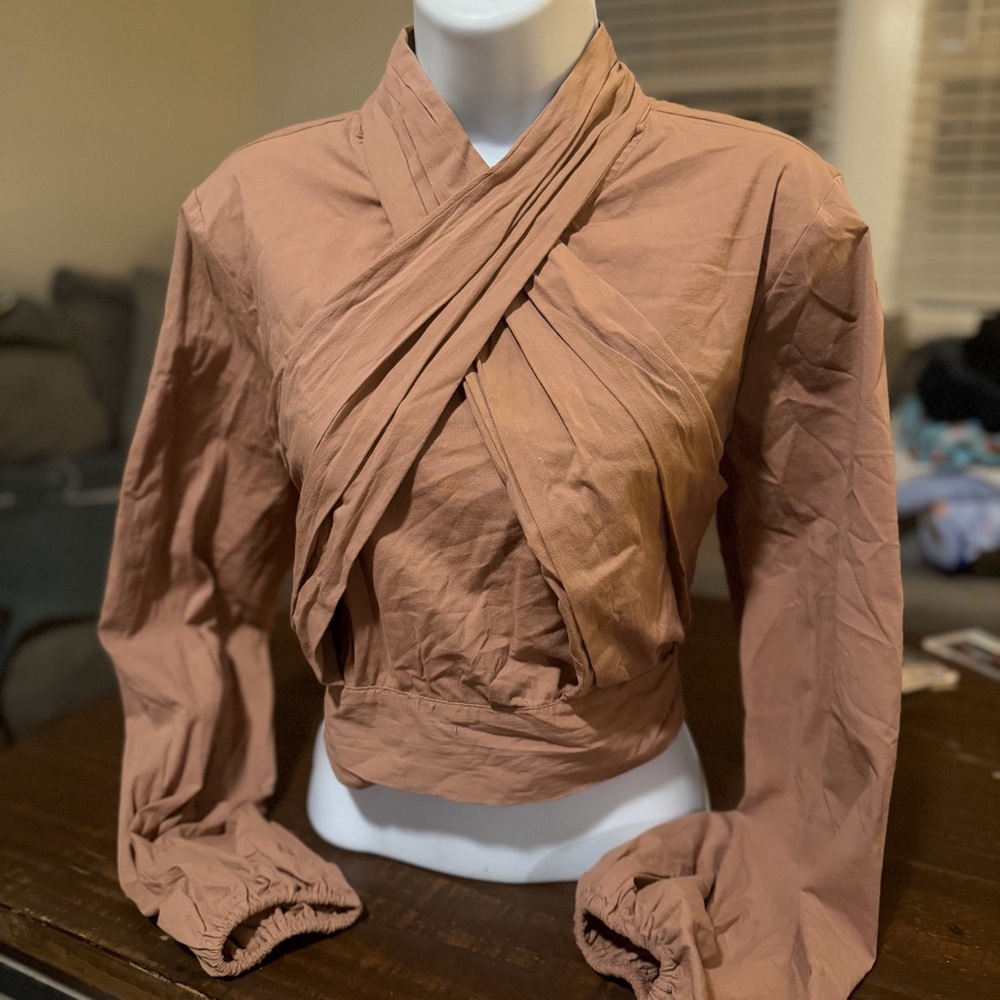 NWT Future Collective Taupe Wrap Blouse - Size M